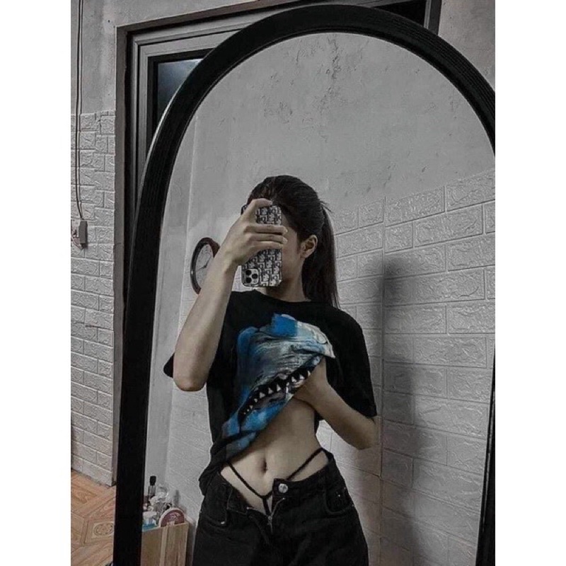 Áo phông Cá Mập In Hình Siêu Chất- Thun Form Rộng Dấu Quần Unisex Freesize <70kg