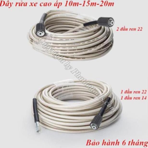 Cuôn dây rửa xe cao áp 10m-15m-20m cho máy rửa xe- 2 đầu ren to 22mm, Phụ kiện máy rửa xe xách tay