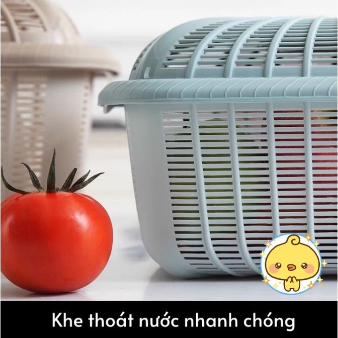 RỔ ĐỰNG TRÁI CÂY, RAU CỦ QUẢ CÓ NẮP ĐẬY CHỐNG CÔN TRÙNG BỤI BẨN - RỔ VUÔNG CÓ NẮP ĐẬY TIỆN LỢI DÙNG ĐỂ ĐỰNG ĐŨA MUỖNG