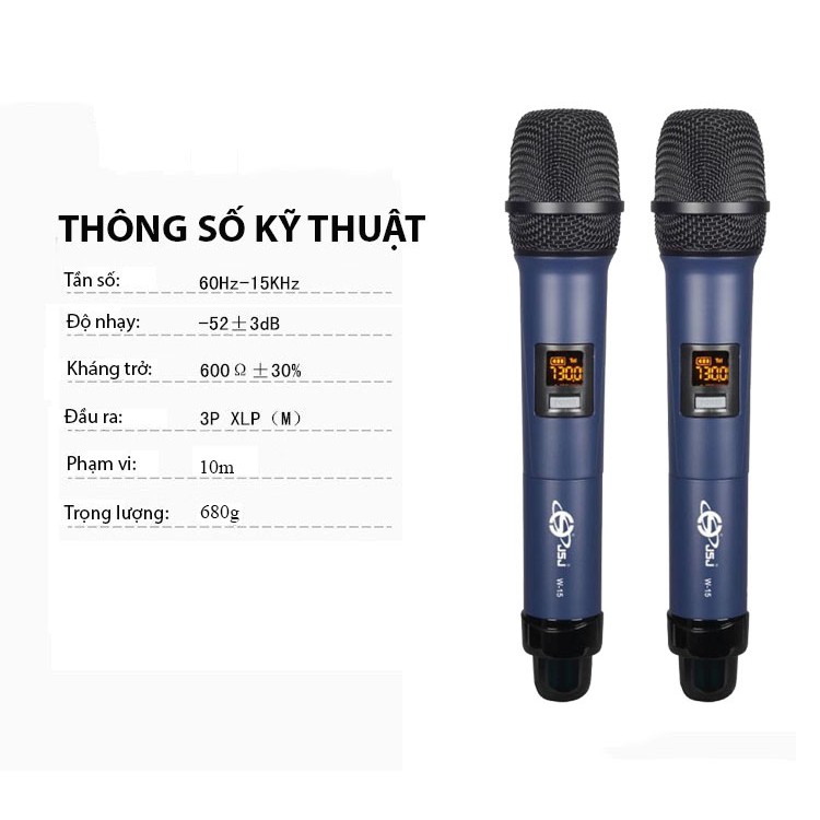 [2 mic] Micro karaoke không dây cao cấp JSJ W-15 tích hợp màn hình led chuyên nghiệp,sử dụng công nghệ sơn tĩnh điện