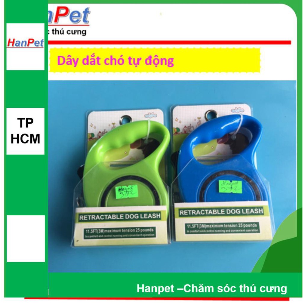 Dây dắt chó mèo tự động - Hàng công ty - (hanpet 372) dây dẫn chó tự rút (bản 3m - chó dưới 7kg)