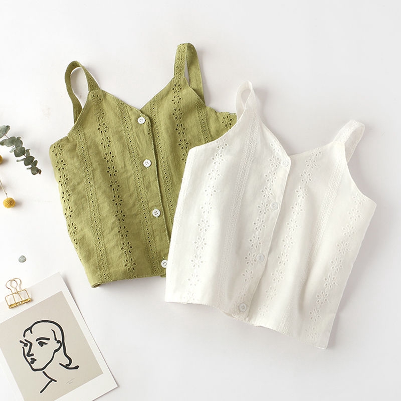 Áo Kiểu Không Tay Chất Liệu Vải Cotton Linen Dễ Thương Cho Bé