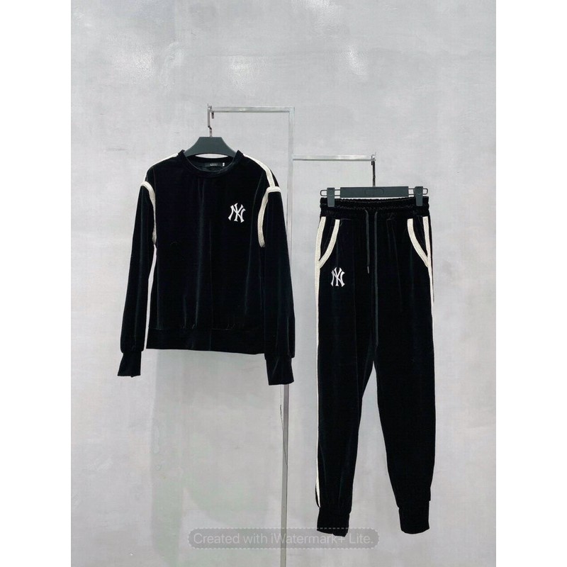 S6311 Set Nhung Thể Thao NY Phối Áo Dài Tay Cổ Tròn Và Quần Tập Bo Gấu Chất Dãn Nhẹ Mặc Thoải Mái