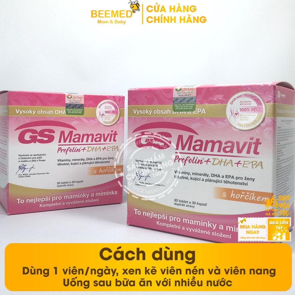 Vitamin tổng hợp cho bà bầu GS Mamavit Có DHA và EPA cho phụ nữ mang thai và cho con bú - Hộp 60 viên Gsmamavit