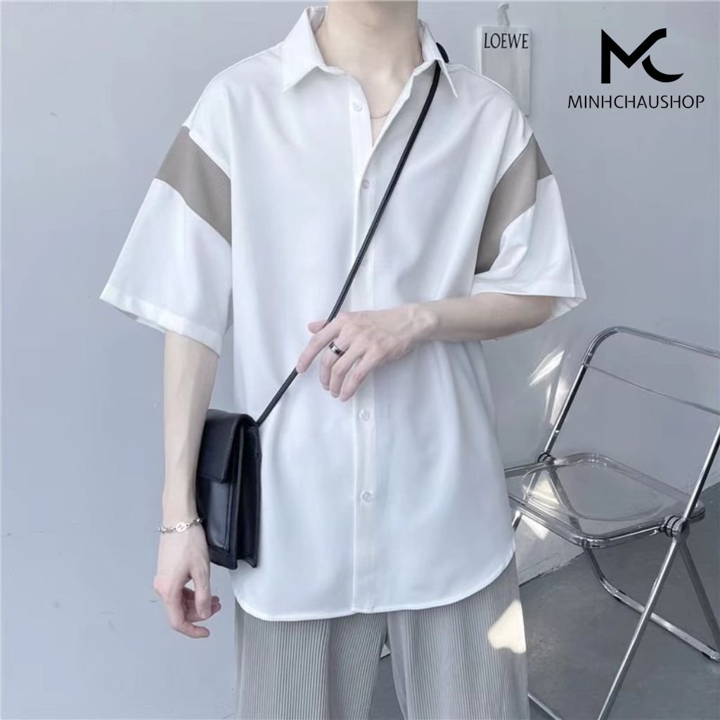 Áo Sơ Mi Nam Sanminhchau Áo Sơ Mi Tay Lỡ Form Rộng Phối Màu Chất Lụa Hàn Mềm Mại Thoáng Mát Thấm Hút Mồ Hôi Asm 45