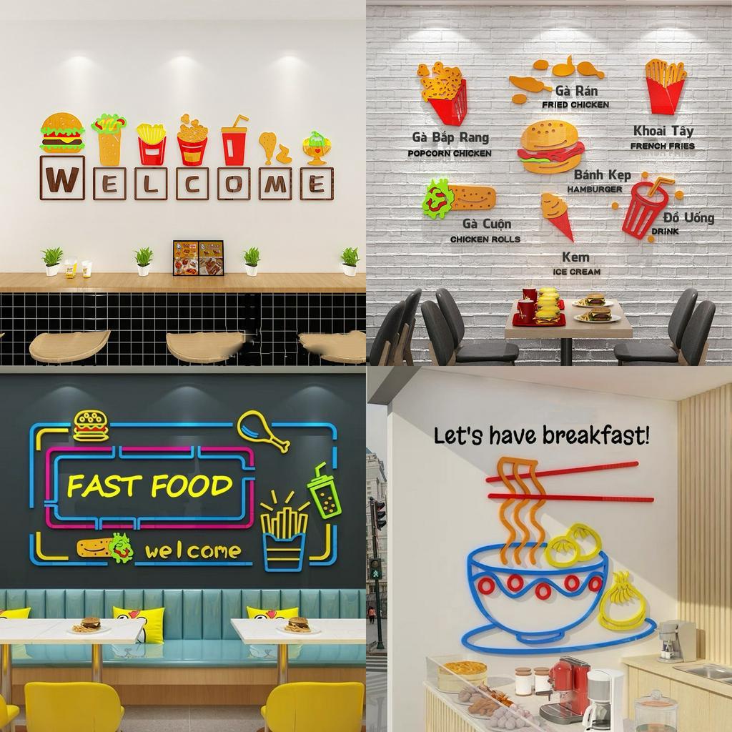 Tranh mica 3d dán tường các mẫu tranh welcome quán ăn nhanh, trang trí quán ăn, quán phở, fastfood