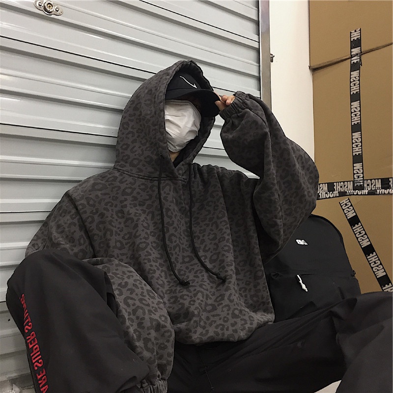 Áo hoodie tay dài dáng rộng họa tiết da báo sẫm màu phong cách hiphop dành cho nữ sinh Tf1 | BigBuy360 - bigbuy360.vn