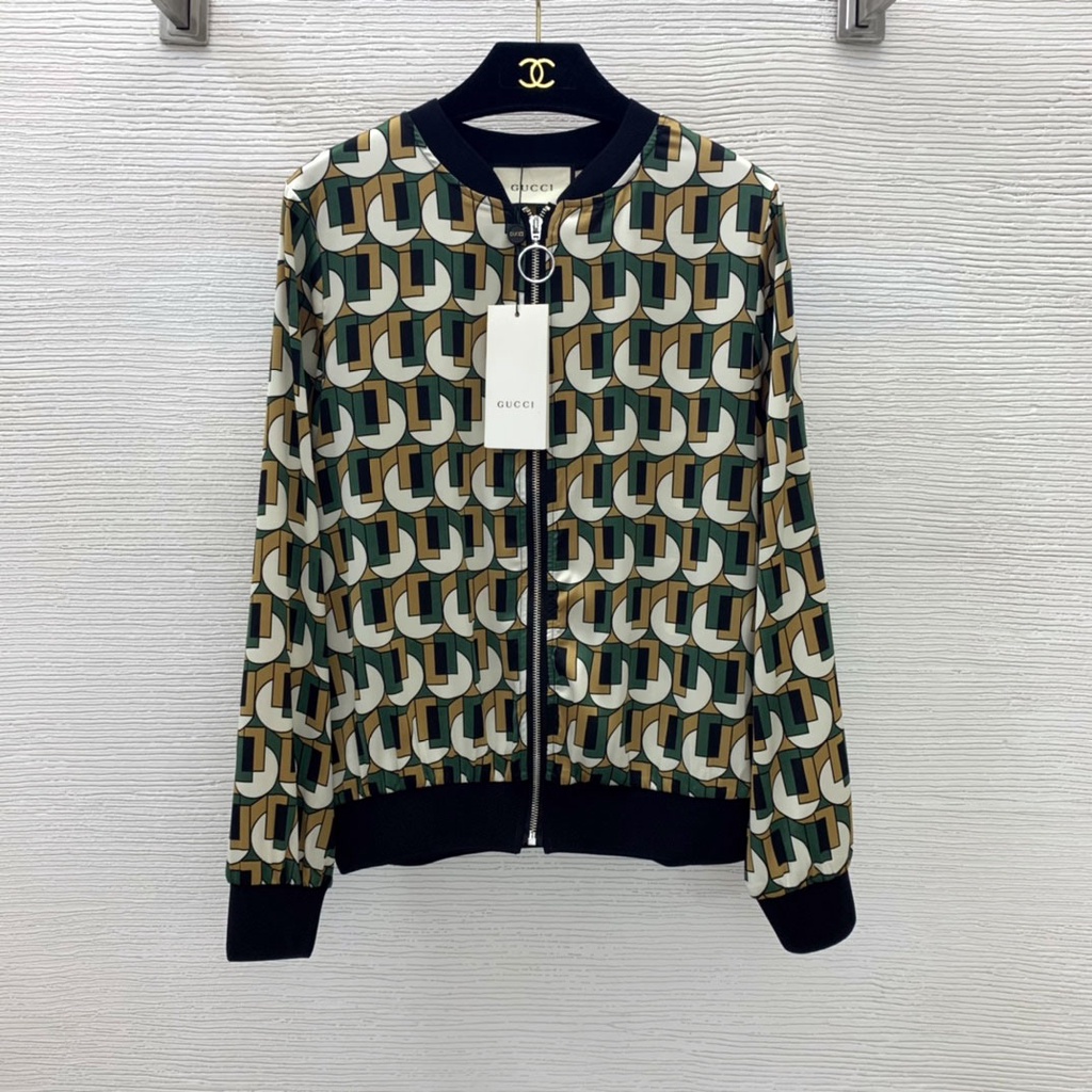 Áo khoác bomber nữ cao cấp GUCCI GG GC kiểu dáng trẻ trung, họa tiết ấn tượng