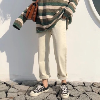 Quần bò trắng ống rộng suông sẵn m l s xl