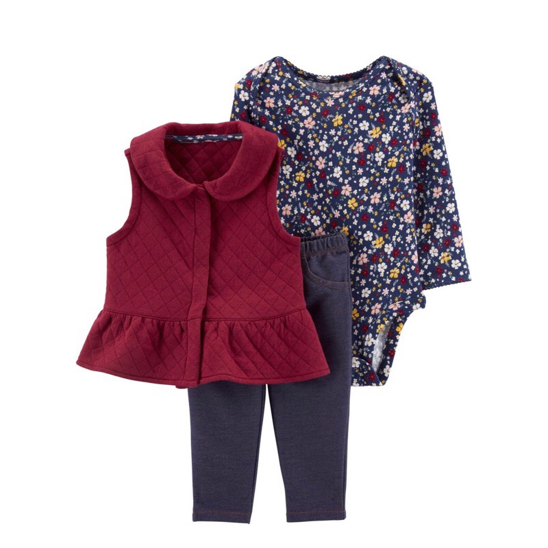 Sét áo khoác gile + kèm bodysuit và quần cho bé