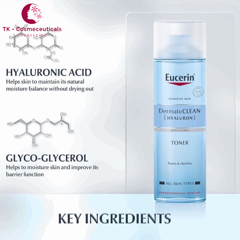 Toner Eucerin Dermato Clean Hyaluron Toner Nước Hoa Hồng, Cân Bằng, Sạch Sâu Da - 200ml