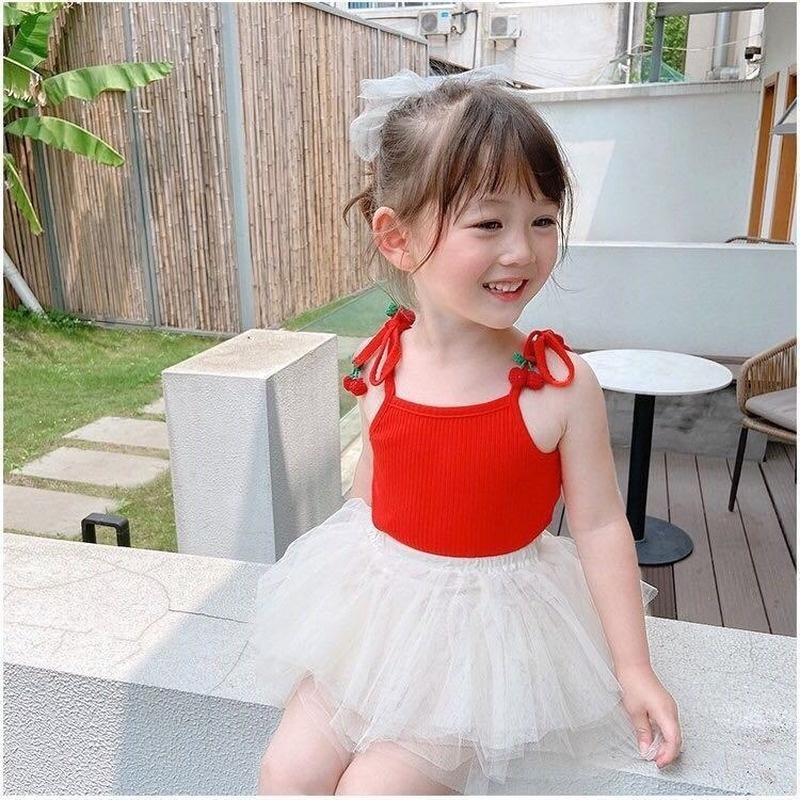 Áo Hai Dây Mỏng Họa Tiết Dâu Tây Thời Trang Mùa Hè Mới Cho Bé Gái