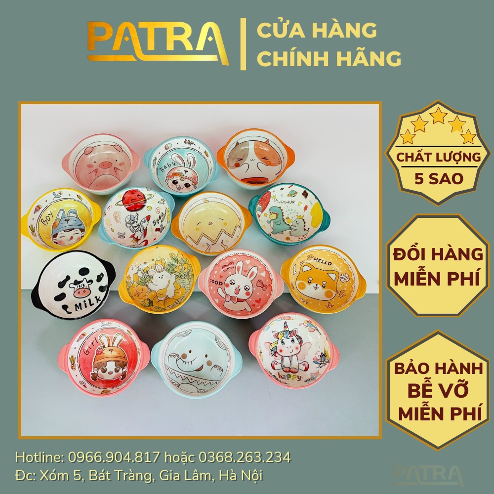 Bát ăn dặm cho bé có quai cầm dung tích 200 - 330ml hình thú đáng yêu, đồ dùng ăn dặm kiểu nhật cho bé