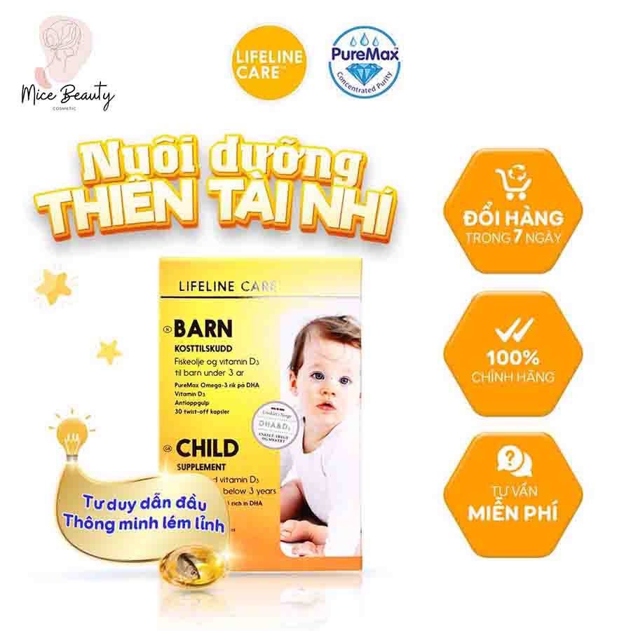 Dầu Cá Kim Cương Nauy DHA và Vitamin D3 Lifeline Care cho bé 0-3 tuổi - Hộp 30v