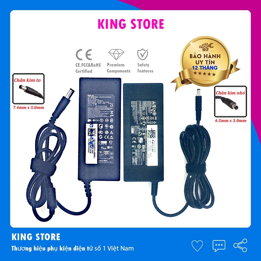 Sạc laptop dell 19.5V-3.34A 65W 19.5V-4.62A 90W sạc dell chân to chân nhỏ, sạc máy tinh hàng Zin tặng kèm dây nguồn