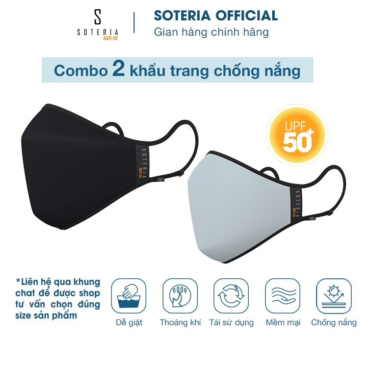 [Combo 2]Khẩu trang chống nắng Anti Ebony - Anti Sea Salt Soteria - đạt chuẩn UPF 50+, chống khuẩn chống bụi 0.1 - S,M,L