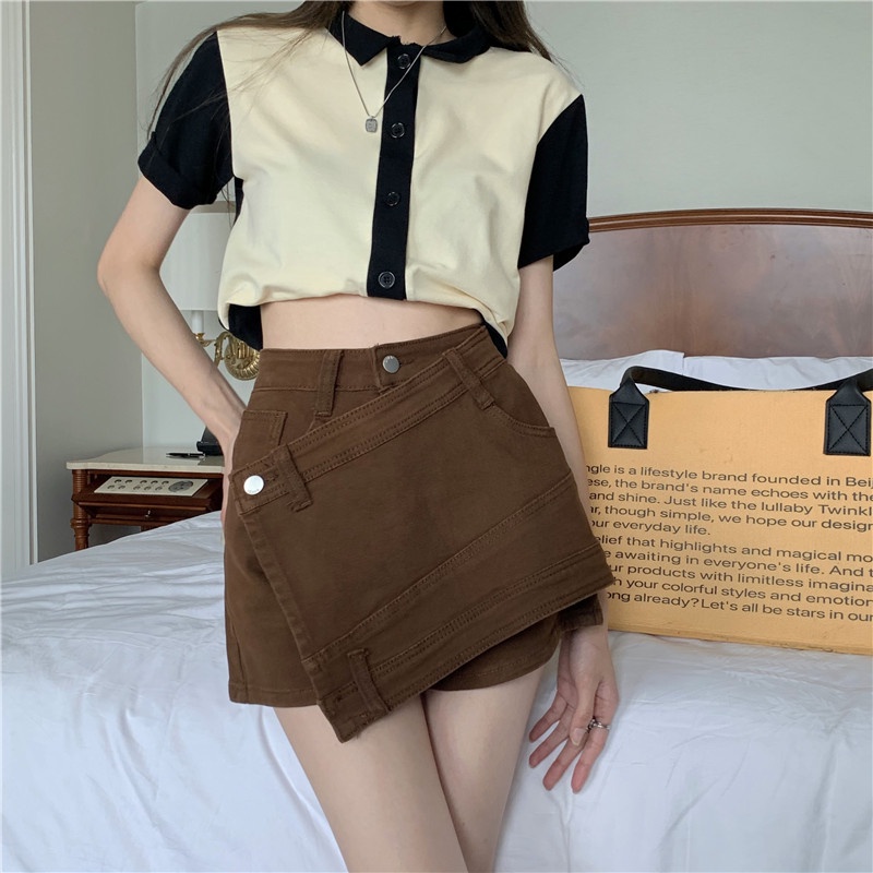 Chân Váy Jeans Lưng Cao Phong Cách retro Cho Nữ