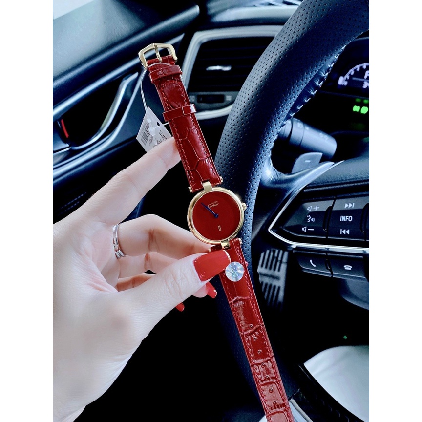 Đồng hồ nữ chính hãng, đồng hồ đeo tay nữ CARTIER full box siêu cao cấp, siêu phẩm dây da màu đỏ rượu cực sang chảnh
