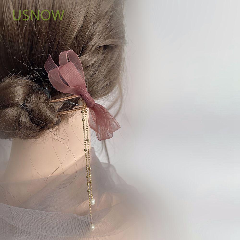 Trâm cài tóc hình chữ U đính ngọc trai phối tua rua phong cách Hàn Quốc cổ điển cho nữ