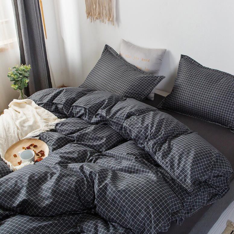 Bộ chăn ga gối đệm cotton poly caro đen nhập khẩu bộ 4 món Chăn, ga , 2 vỏ gối | BigBuy360 - bigbuy360.vn