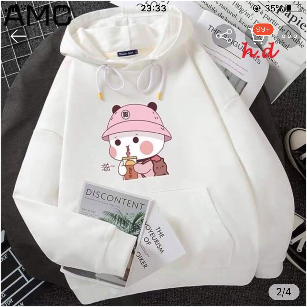 Áo HOODIE lót nỉ hình dễ thương, áo freesize form rộng dưới 58kg-AHEB