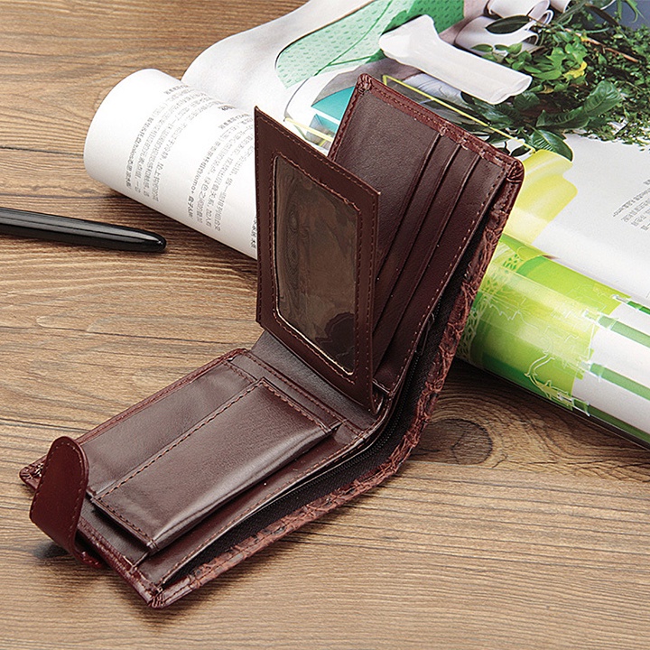 Ví nam mini ví bóp mini nhỏ gọn đựng thẻ dáng ngang gập đôi thời trang màu đen, nâu - MS44