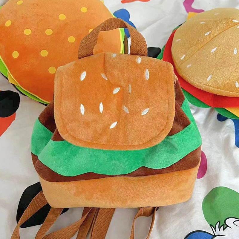 Ba Lô Đi Học Màu Trơn Cỡ Lớn In Hoạt Hình Hamburger Dễ Thương Cho Nữ