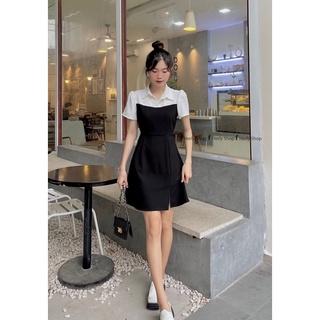 ĐẦM XOÈ PHỐI CỔ SƠ MI TRẮNG