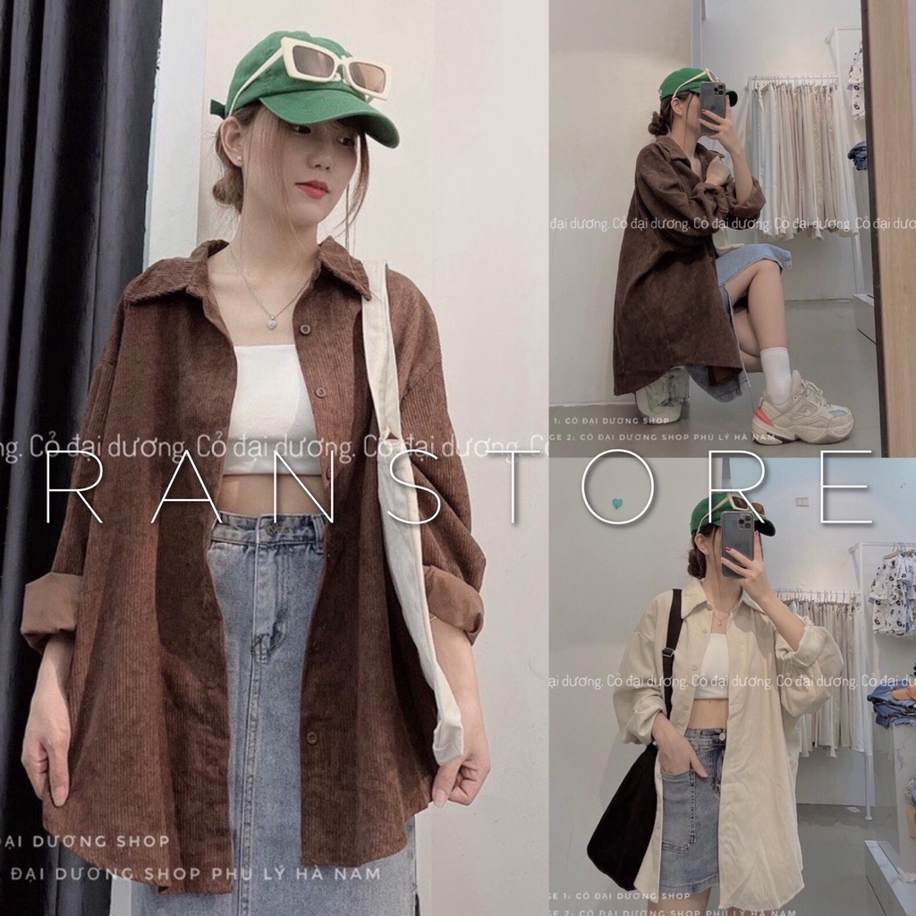 Áo sơ mi nhung form rộng unisex tay bồng trẻ trung cá tính/ Áo sơ mi nữ dài tay mặc đi học, đi làm 2 màu dễ phối đồ