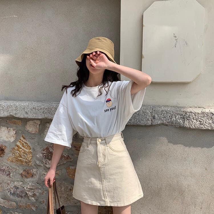 ( free ship ) Set áo chân váy kaki ngắn SEE YOU dáng rộng thời trang unisex/ Áo thun tay lỡ in họa tiết kèm chân váy chữ | BigBuy360 - bigbuy360.vn