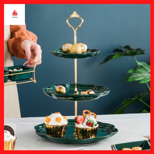 Kệ đựng mứt, khay đựng hoa quả, bánh kẹo, mứt tết 2,3 tầng màu xanh trông sang chảnh hút mắt