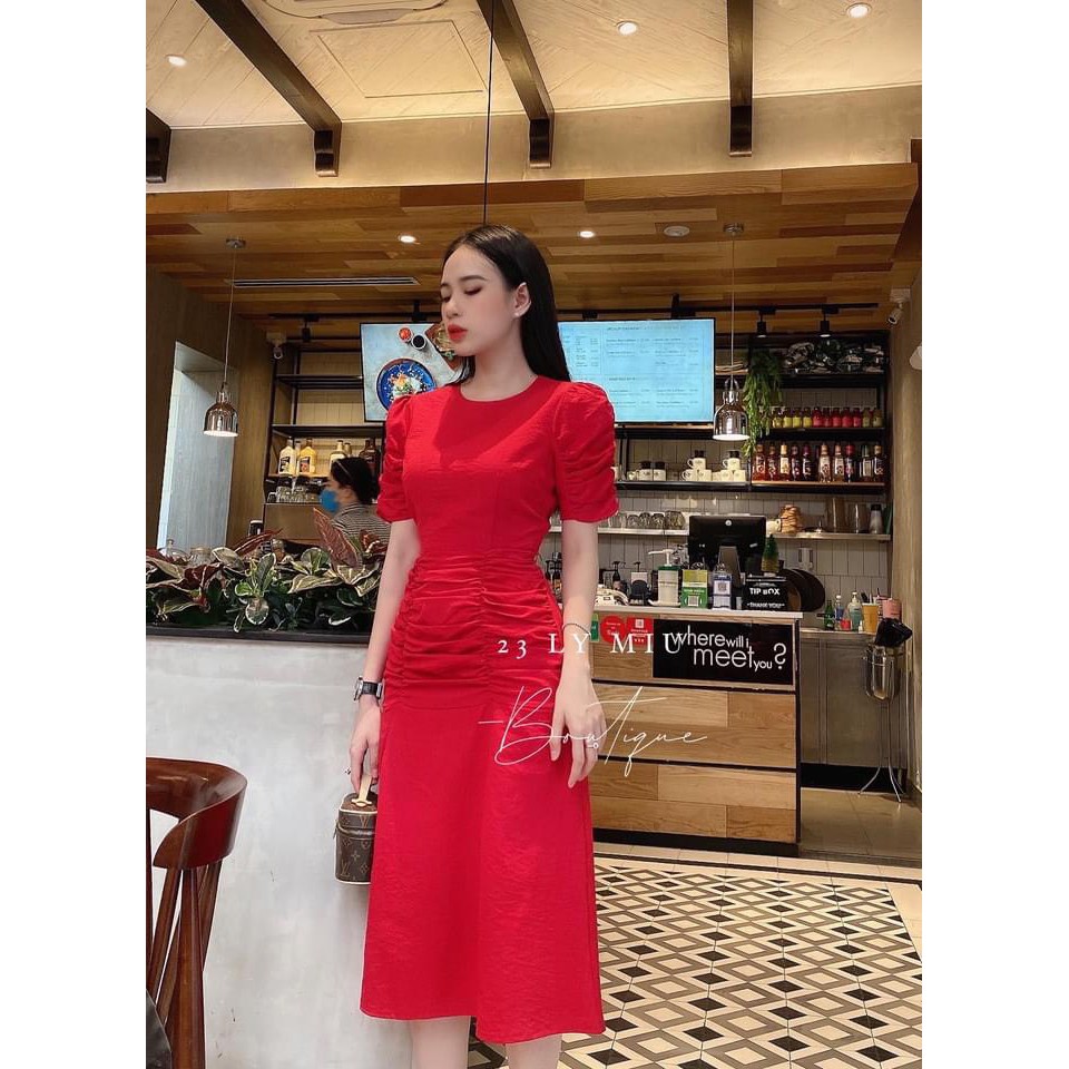 [Mã FAGREEN1505 giảm tới 30K đơn 99K] VÁY A dúm BỤNG TAY DÚM ĐỎ/TRẮNG | BigBuy360 - bigbuy360.vn