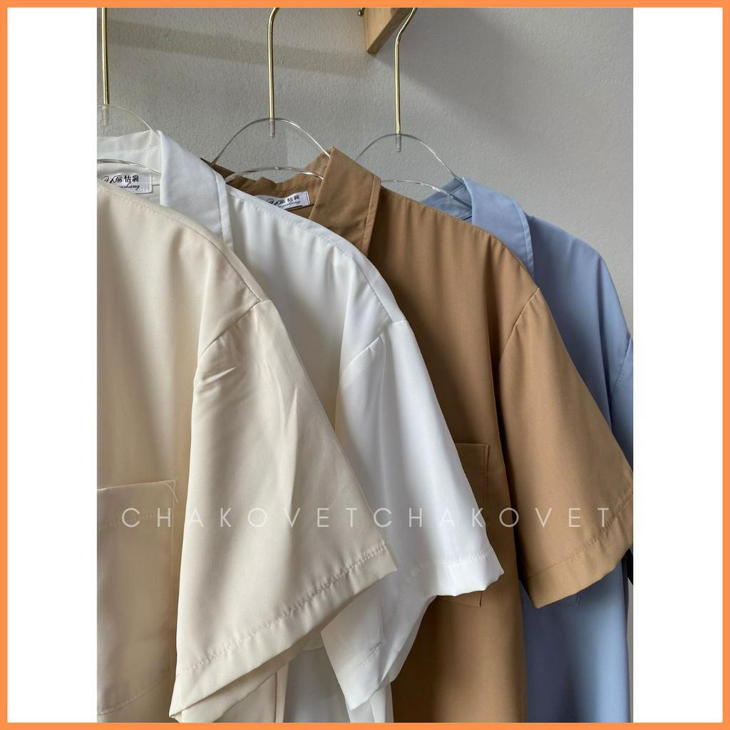 Áo sơ mi nữ cộc tay một túi ngực form rộng ullzang phong cách Hàn Quốc basic đi học đi làm A8623 - CHAKOVET