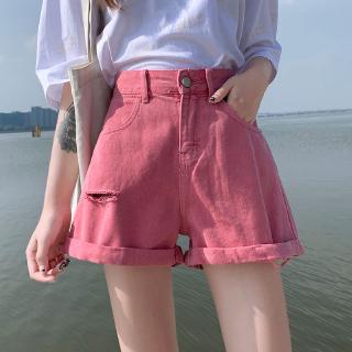 Quần short Denim lưng cao ống rộng phối rách kiểu Hàn Quốc thời trang mùa hè 2020 cho nữ