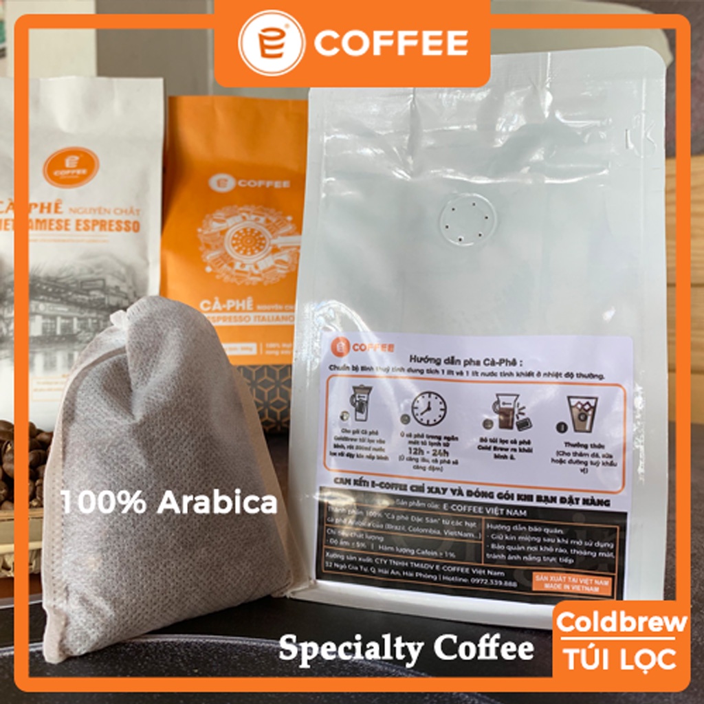 Cà phê cold brew túi lọc E COFFEE dòng cà phê đặc sản Arabica Specialty Coffee hương trái cây khô hậu ngọt (4 túi x 50g)