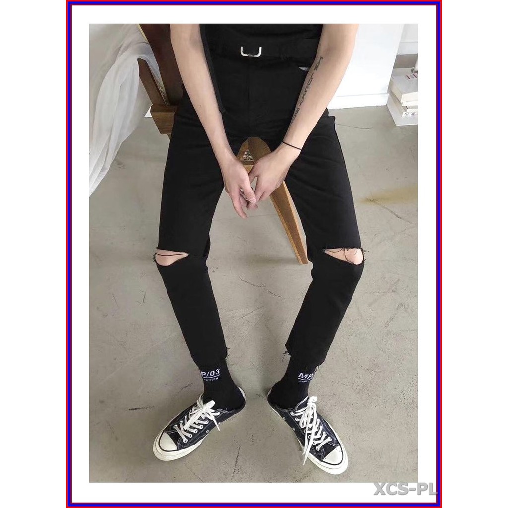 Quần jean nam cao cấp ĐEN RÁCH GỐI siêu đẹp không xù lông, không ra màu, chất giãn tốt rrgoi3-1.244