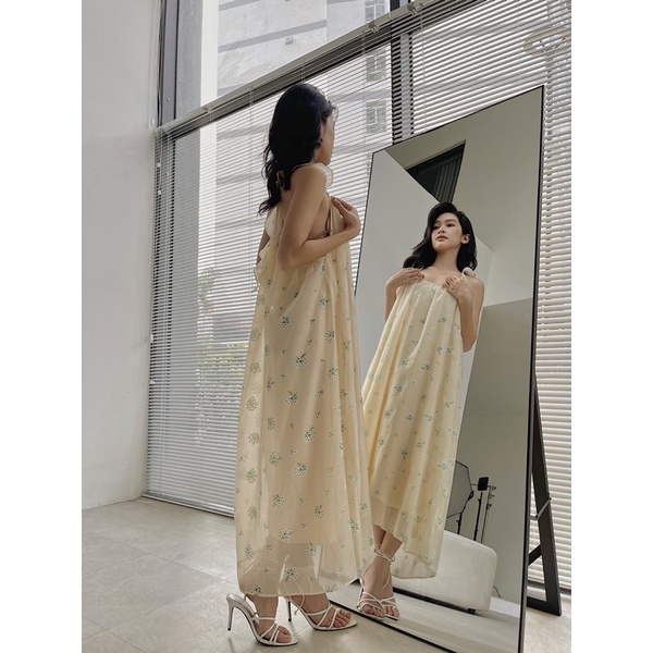 LEMONCHIC - Đầm vai bèo xoè hoạ tiết hoa trắng - D225