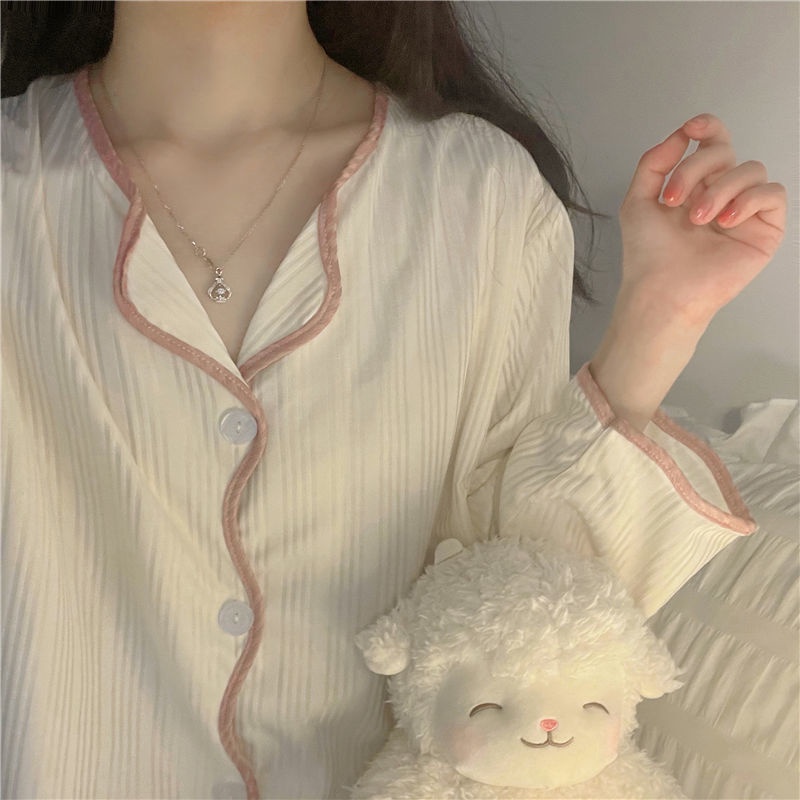 Bộ Đồ Ngủ Pijama 2022 Áo Tay Dài Quần Dài Phong Cách Nhật Hàn Thời Trang Cho Nữ