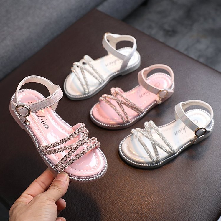 Ready stock summer fashion kids girls simple strappy sandals with Velcro