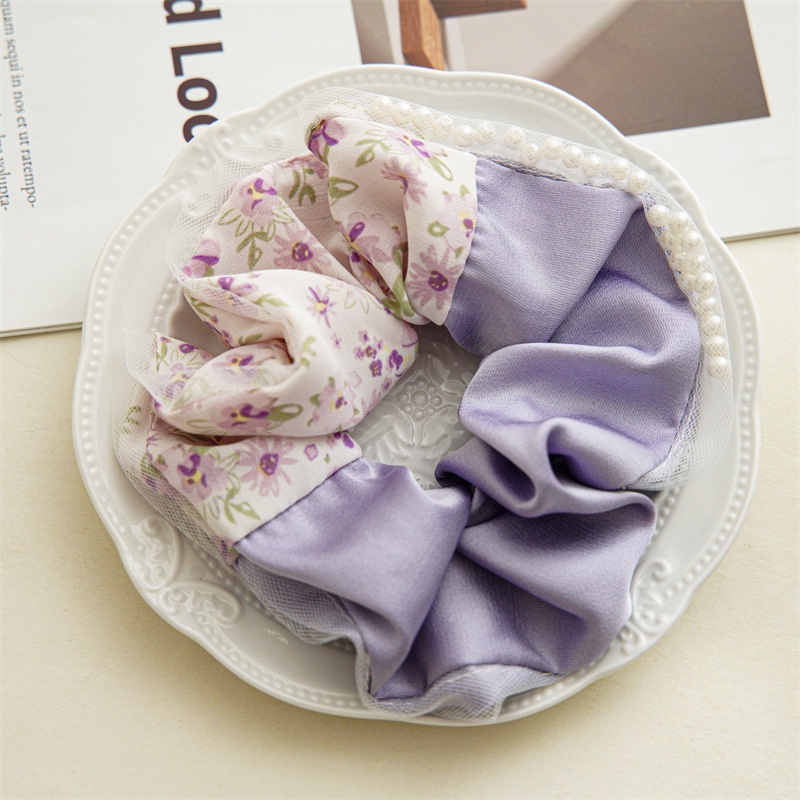 Dây Cột Tóc Cao Su Satin Đính Hạt Ngọc Trai Giả Phối Họa Tiết Hoa Thời Trang Mùa Hè Cho Nữ