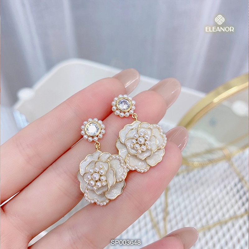 Bông tai nữ Eleanor Accessories hình hoa lớn đính ngọc trai nhân tạo phụ kiện trang sức đẹp