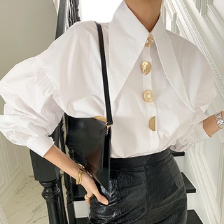 ▼ஐ Áo sơ mi cổ nhọn tay phồng dáng rộng sang trọng phong cách Hàn Quốc thanh lịch dành cho nữ