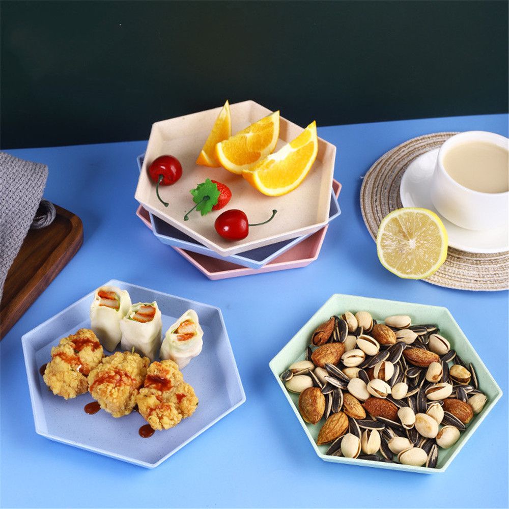 Khay hình lục giác bằng rơm lúa mạch đa năng tiện dụng cho nhà bếp