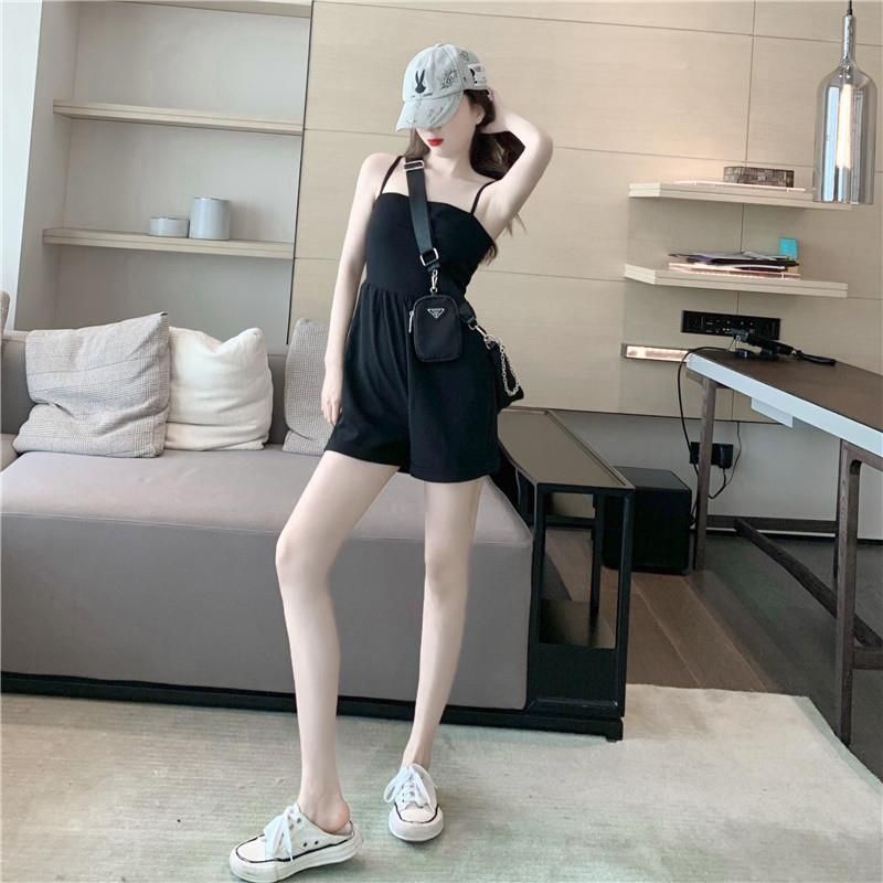 Bộ Áo Liền Quần Hai Dây Dáng Rộng Lưng Cao Ống Thẳng Gợi Cảm Cho Nữ