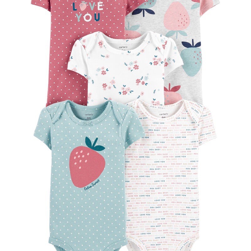 Set 5 bodysuit cho bé trai và bé gái NGẮN TAY, hàng xuất dư 0-24m