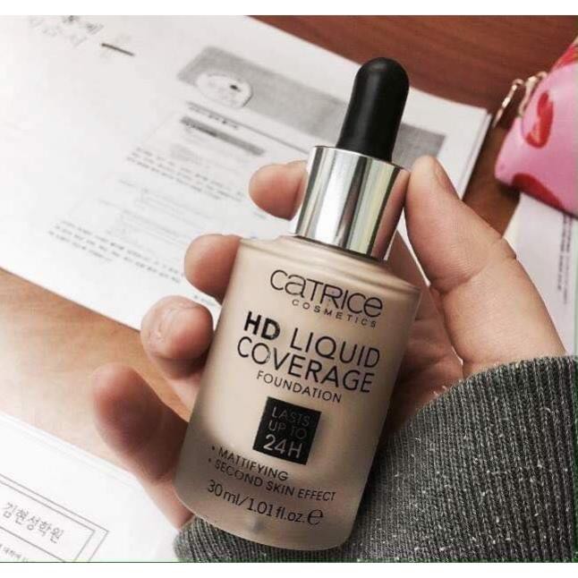 [Tone 10 và 20] Kem nền kiềm dầu Catrice HD 24h Liquid Coverage Foundation, Kem nền Catrice 24h kiềm dầu, che phủ tốt