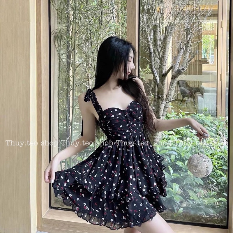 [Hàng mới] VÁY HAI DÂY HOA NHÍ BUỘC NƠ VAI CÓ MÚT NGỰC