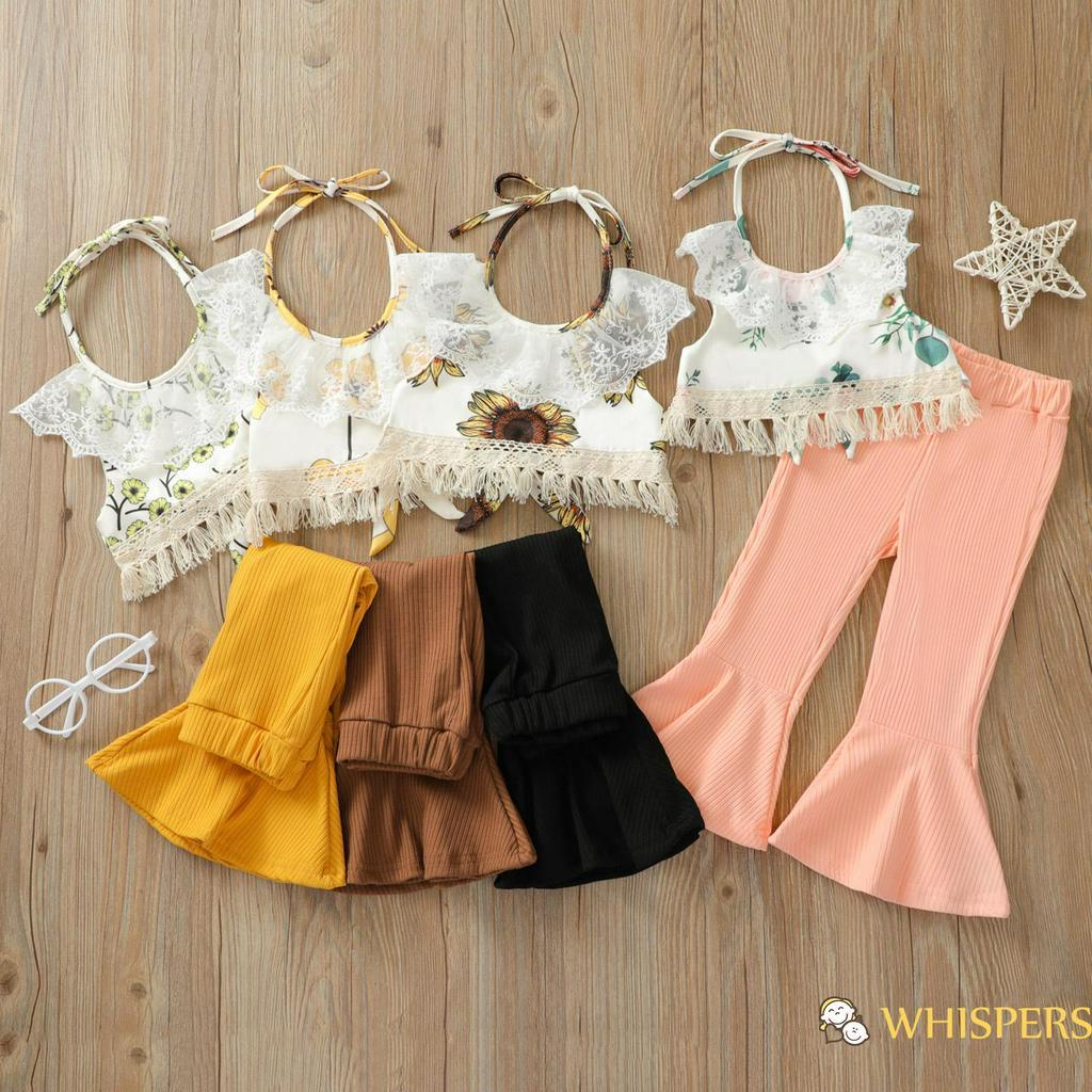 Set Áo Croptop Sát Nách In Hoa + Quần Dài Cho Bé Gái