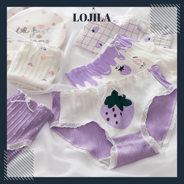 Quần Lót Cotton Thông Hơi Họa Tiết Dễ Thương Hình Qủa Dâu LOJILA QLTH17