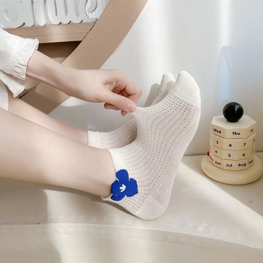 AROMA Tất Cotton Cổ Thấp Chống Trượt Họa Tiết Hoa Xinh Xắn